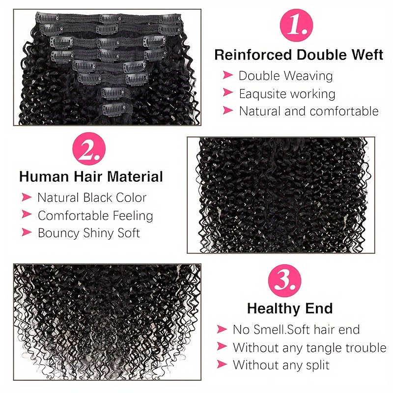 Natural Black Kinky Curly Clip Ins Hair Extensions 14 Inch Invisible Clip In Hair Extensions Real Human Hair 8Pcs 18 Clips Soft Clips Hair 120g Curly Hair Extensions